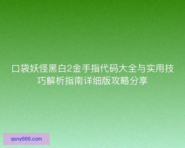 口袋妖怪黑白2金手指代码大全与实用技巧解析指南详细版攻略分享